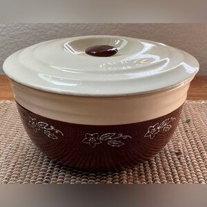 Vintage Oxford Stoneware Ceramic Lidded Serving Bowl with Floral Band
